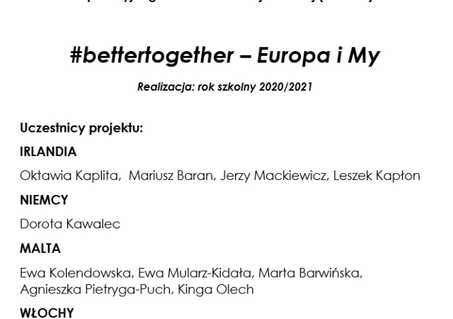 plakat zawierający listę uczestników projektu wraz z flagą UE, Polski oraz logo Funduszy Europejskich